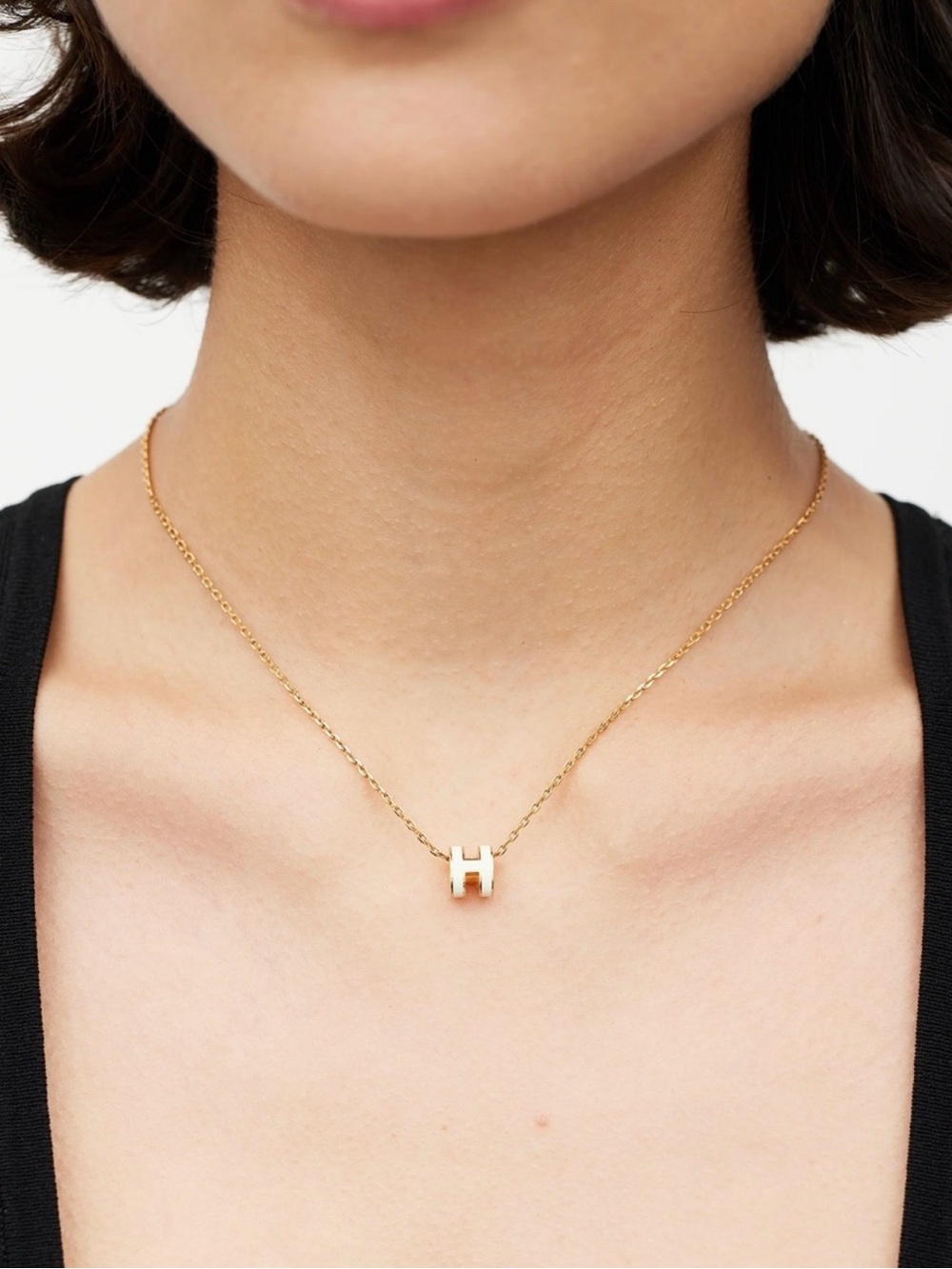 Hermes Gold H Initial Pendant Necklace